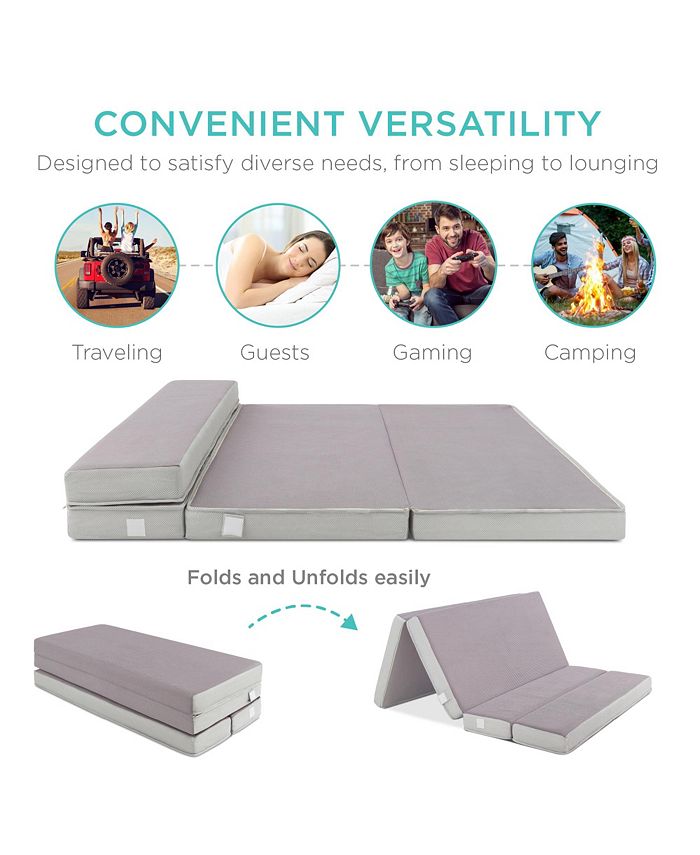 Best Choice Products 4in Thick Folding Portable Gray Mattress Topper w/ Carry Case, Washable Cover - Gray - Twin - D9 - 715 -K2-0039