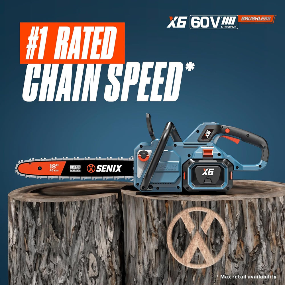 SENIX Chainsaw|60V 18" Battery Chainsaw|Brushless Electric Chainsaws|Cordless Chain Saw (tool only) |Garden Tool for Trees, Pruning, Branch Trimming, Best Gifts for Man, CSX6-M1 1495