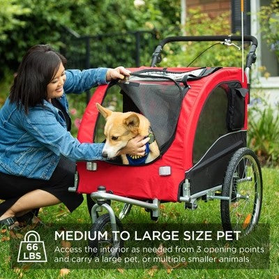 Best Choice Products 2-in-1 Dog Bike Trailer, Pet Stroller Bicycle Carrier w/ Hitch, Brakes, Visibility Flag, Reflector - M9 - 1965