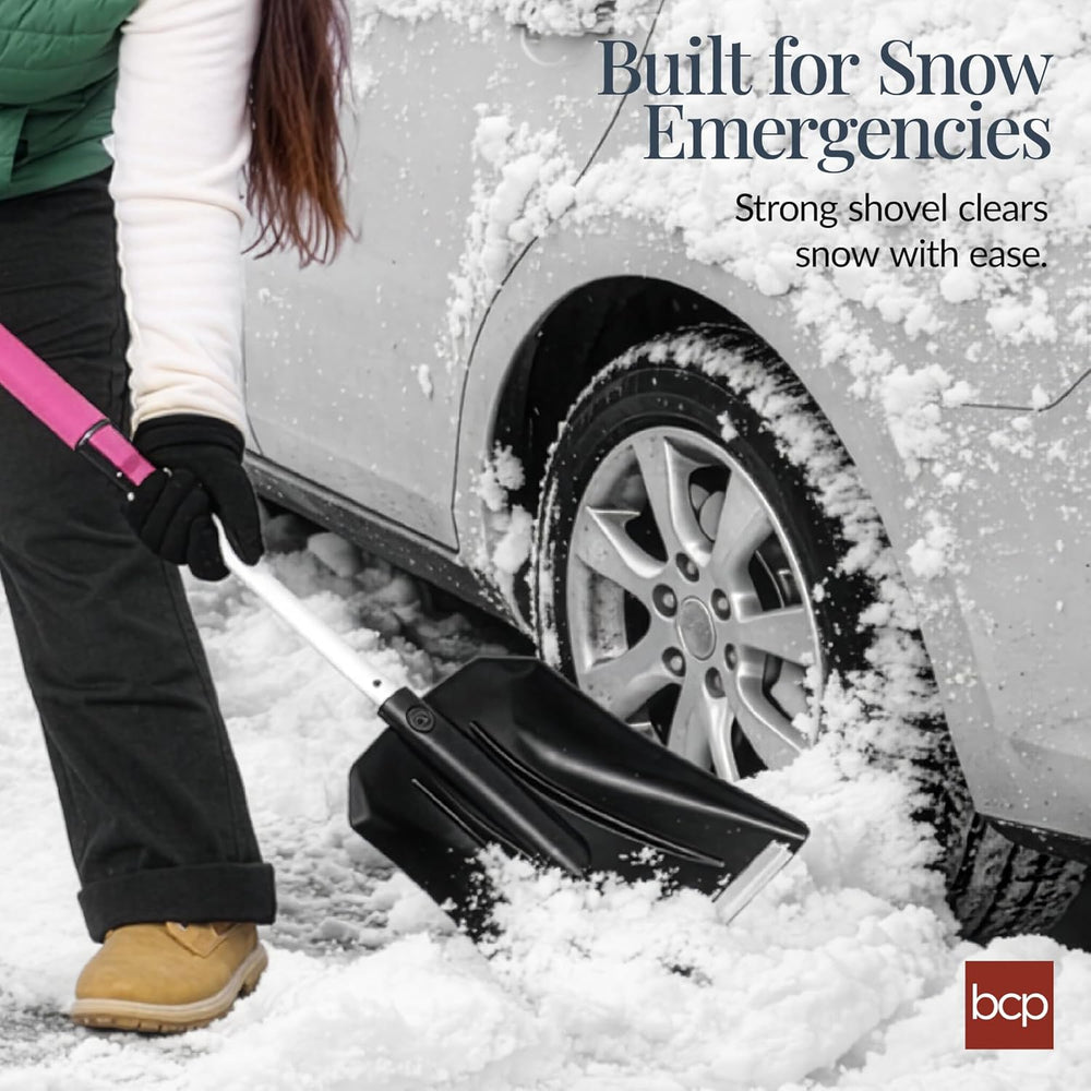 Best Choice Products 4 in 1 Snow Brush with Shovel, Squeegee & Ice Scraper, Up to 39" Extendable Foam Grip, 270  Pivoting Snow Brush for Car Truck SUV, Storage Bag Included - Pink - B10 - 1475