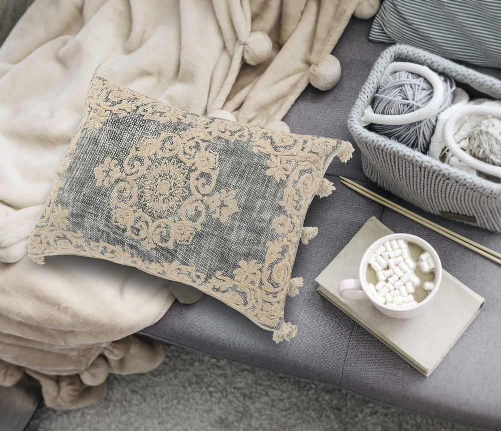 LR Home Dynasty 14-in x 20-in Gray/Ivory Indoor Decorative Pillow -E10-1879