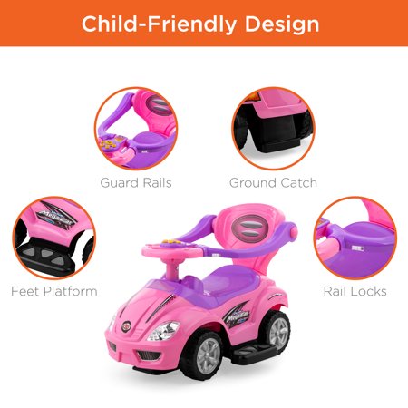 Best Choice Products 3-in-1 Kids Push and Pedal Toddler Ride On Wagon Play Toy Stroller w/ Sounds, Handle, Horn - Pink -B4-0477