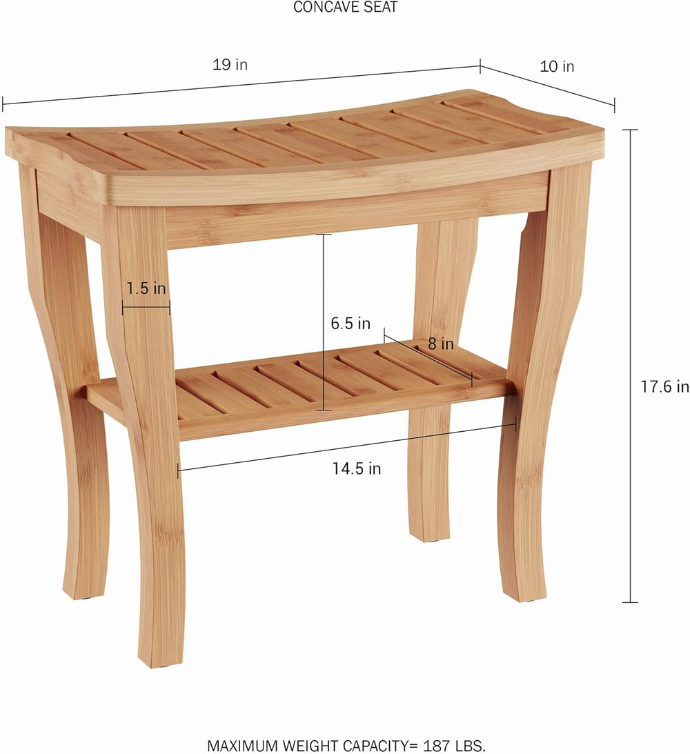 Lavish Home Shower Bench-Water Resistant Natural Eco-Friendly Bamboo with Storage Shelf for Bathroom, Spa or Sauna - E1 - 936