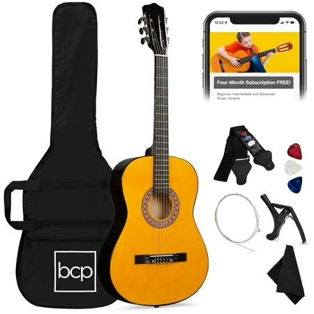 Best Choice Products 38in Beginner Acoustic Guitar Starter Kit w/ Gig Bag, Strap, Extra Strings - Natural - E7 - 1029 -F1-1616