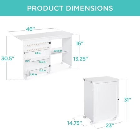 Best Choice Products Sewing Machine Table & Desk w/ Craft Storage and Trays - White - M1 - 1917