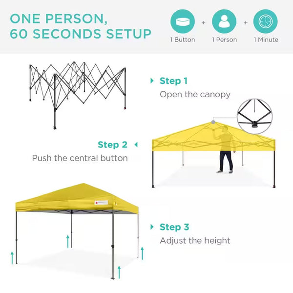 10 ft. x 10 ft. Yellow Easy Setup Pop Up Canopy Instant Portable Tent with 1-Button Push and Carry Case -M10-1938