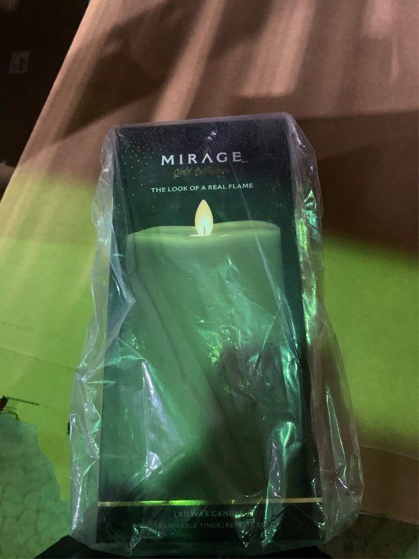 8 in. Green Wave Top Smooth LED Pillar Candle -K9-0110