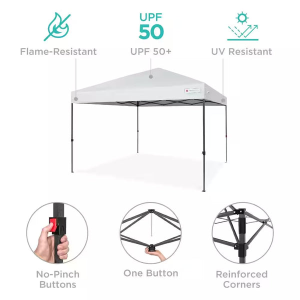 12 ft. x 12 ft. White Easy Setup Pop Up Canopy Instant Portable Tent with 1-Button Push and Carry Case -H1-0642