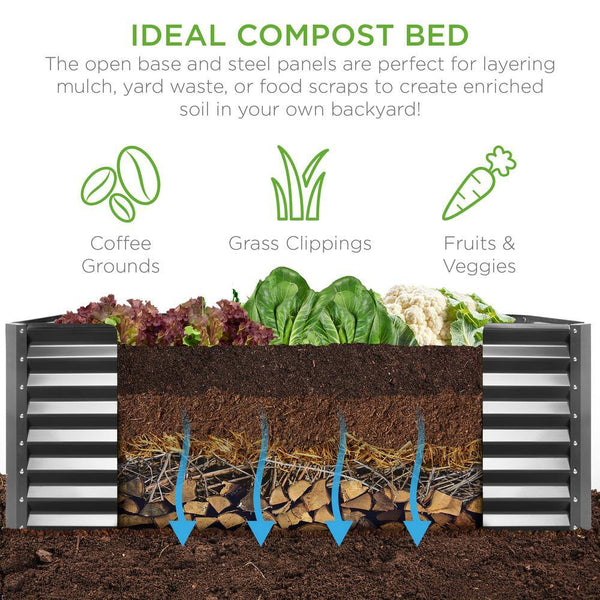 8 ft. x 4 ft. x 2 ft. Gray Outdoor Steel Raised Garden Bed Planter Box for Vegetables, Flowers, Herbs - D2 - 1028