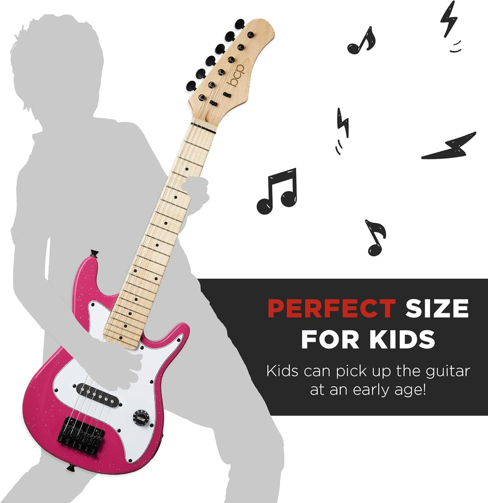 Best Choice Products 30in Kids Electric Guitar Beginner Starter Kit w/ 5W Amplifier, Strap, Gig Bag, Strings, Picks - Pink Sparkle - F10 - 1064