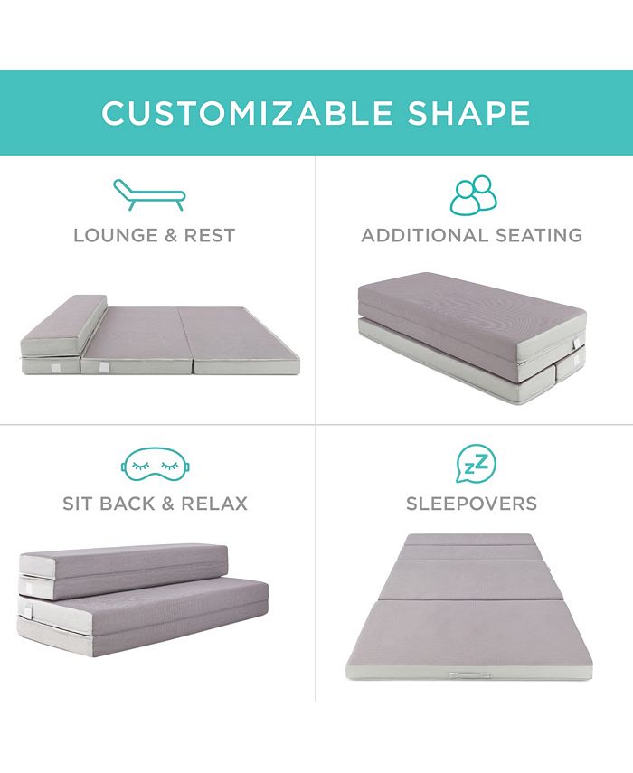 Best Choice Products 4in Thick Folding Portable Gray Mattress Topper w/ Carry Case, Washable Cover - Gray - Twin XL - F10 - 1062