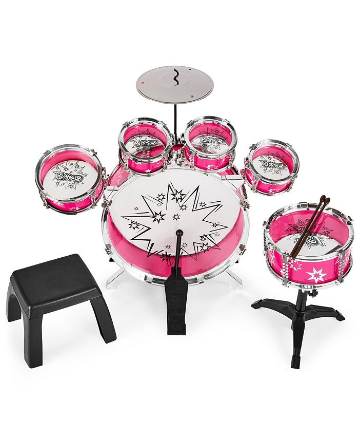 Best Choice Products 11-Piece Kids Starter Drum Set w/ Bass Drum, Tom Drums, Snare, Cymbal, Stool, Drumsticks - Pink - NO SIZE - B1 - 1004