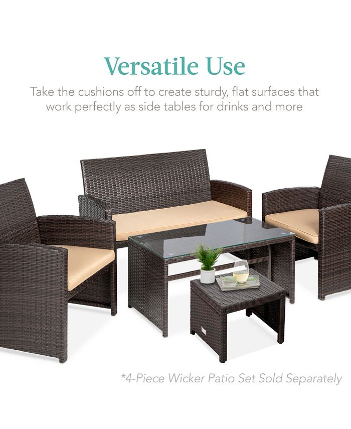 Best Choice Products Set of 2 Multipurpose Patio Wicker Ottomans w/ Removable Cushions - Brown -L2-0016