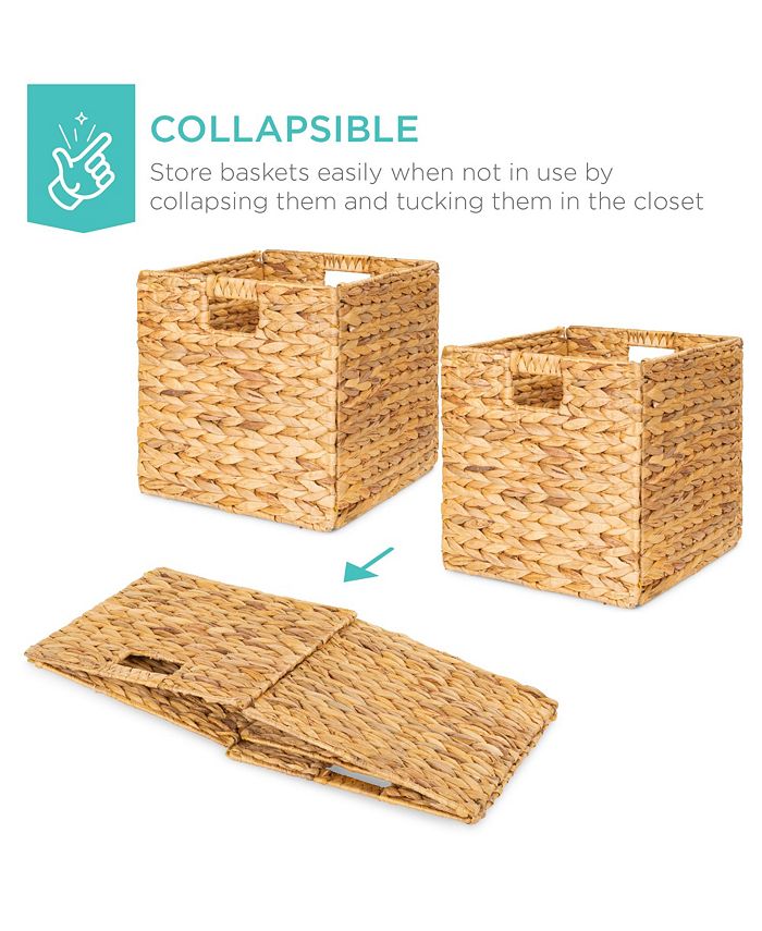 Best Choice Products 13x13in Hyacinth Storage Baskets, Set of 5 Multipurpose Collapsible Organizers - Tan/Beige -B4-0476