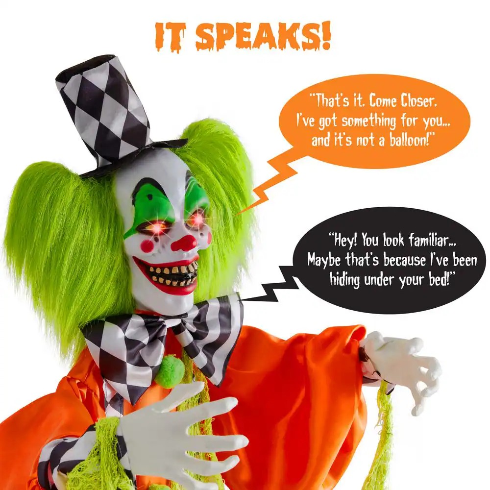 Funhouse Freddy 5.5 ft. Motion activated Animatronic Standing Killer Clown Outdoor Halloween Decoration -C5-00410