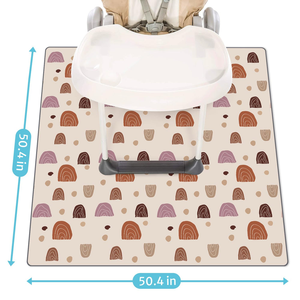 Blissful Diary Baby Splat Mat for Under High Chair, 50.4 x 50.4 Inch Wipeable Splash Mat, Waterproof and Washable, Anti-Slip Floor Protector, Boho Rainbow 1317