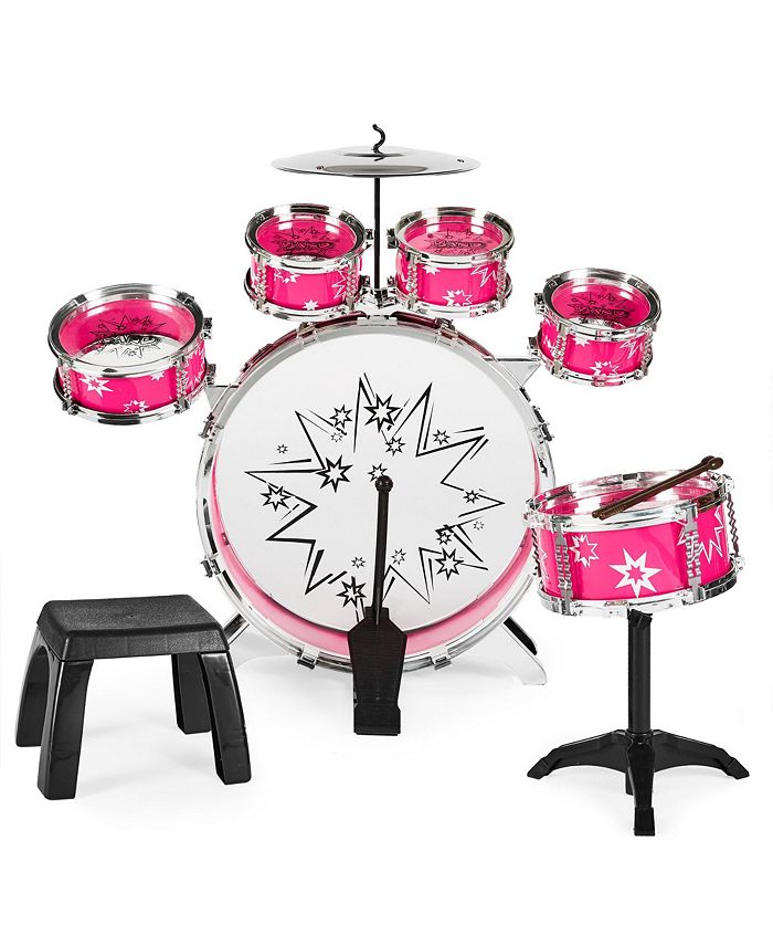 Best Choice Products 11-Piece Kids Starter Drum Set w/ Bass Drum, Tom Drums, Snare, Cymbal, Stool, Drumsticks - Pink - NO SIZE - B1 - 1004