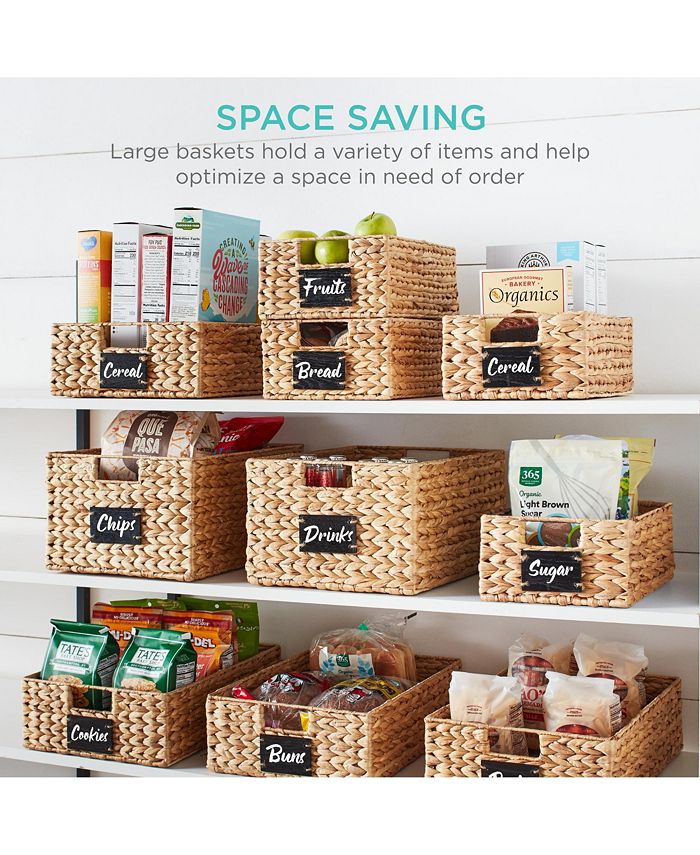 Best Choice Products Set of 4 12in Woven Water Hyacinth Pantry Baskets w/ Chalkboard Label, Chalk Marker - Tan/Beige -C6-0406