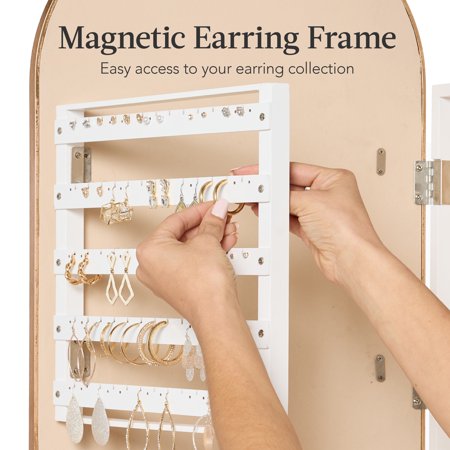 Best Choice Products Door/Wall Mounted Arch Mirror Jewelry Armoire, w/ Metal Frame, Lockable Door - Gold -G3-1964
