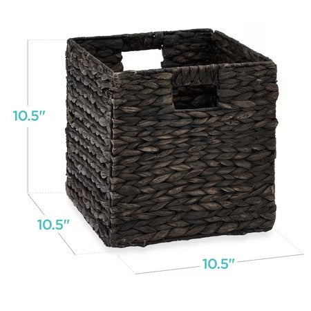 Best Choice Products 10.5x10.5in Hyacinth Storage Baskets, Set of 5 Multipurpose Collapsible Organizers - Black -F2-1639