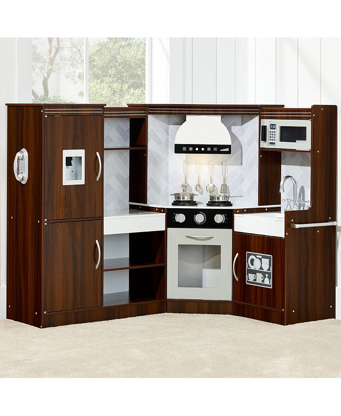 Best Choice Products Pretend Play Corner Kitchen, Interactive Wooden Kids Set w/ Lights & Sounds - Brown - NO SIZE - D8 - 1467