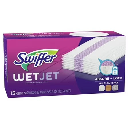 Swiffer Wet Jet Spray Mop Multi-Surface Mopping Pads, Hard Surface Cleaners, 15 Count - G2 - 1108
