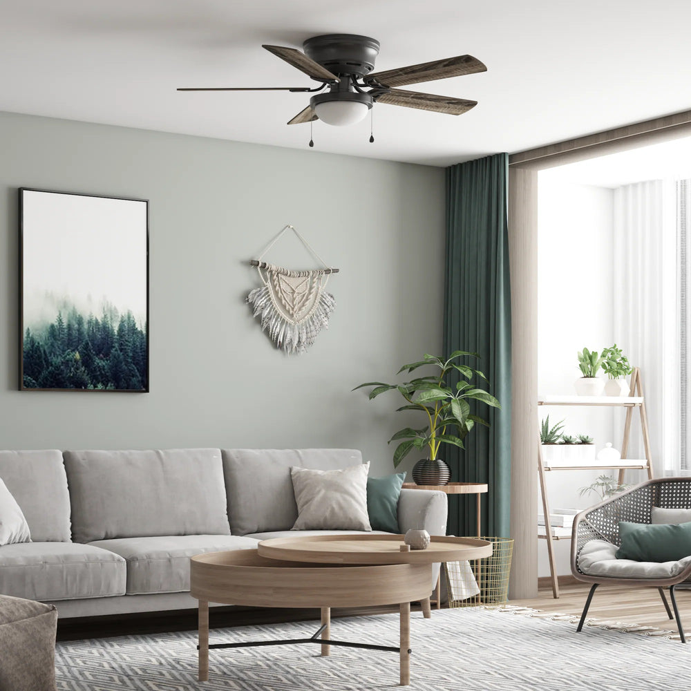 Harbor Breeze Armitage 52-in Matte Black with Black/Cocoa Blades LED Indoor Flush Mount Ceiling Fan with Light (5-Blade) 1109