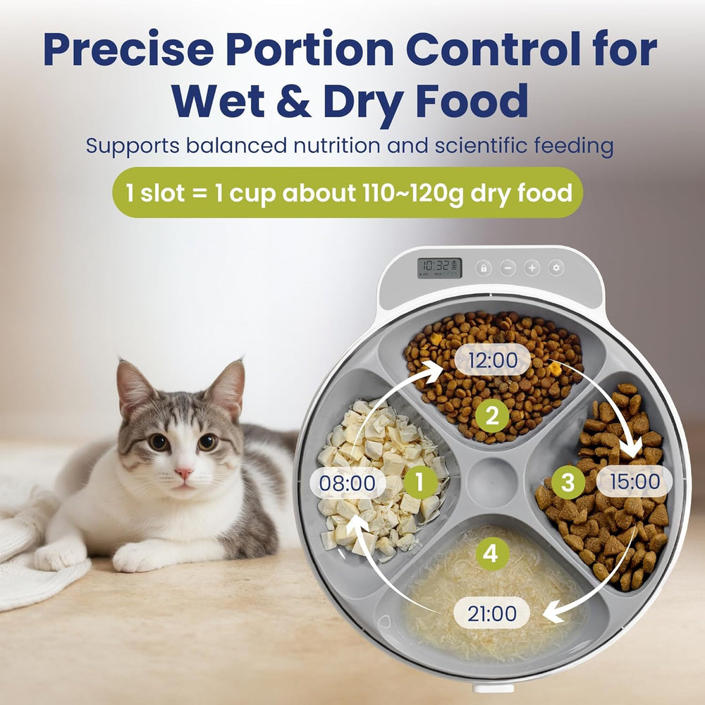 PawsPik Smart 4-Meal Automatic Pet Feeder   Programmable Timer for Wet & Dry Food, Cordless, with Ice Packs   Dog & Cat Feeder, White, 4-Cup Capacity - G5 - 1941