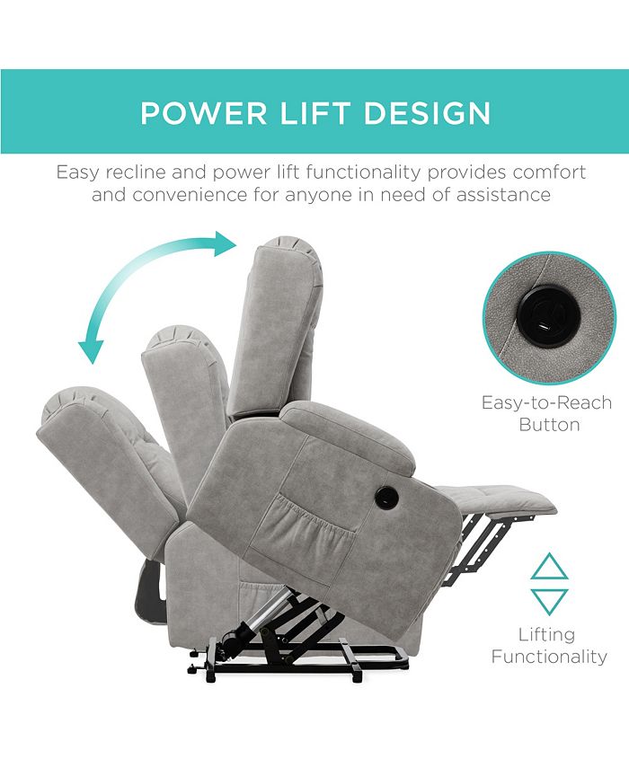Best Choice Products Electric Power Lift Recliner Massage Chair Furniture w/ USB Port, Heat, Cupholders - Gray - D3 - 1036