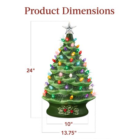 Best Choice Products 24in X-Large Pre-Lit Ceramic Christmas Tree Decor w/ 74 Multicolor Bulbs, LED Light - Green - F4 - 1664