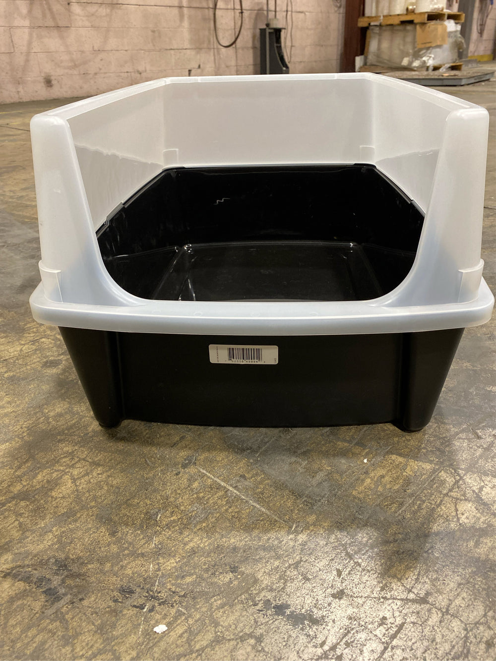 IRIS USA Extra Large Open Top Cat Litter Box with Scatter Shield, Sturdy Easy to Clean Open Air Kitty Litter Pan with Tall Spray, Black - Black - ONE SIZE - J1 - 1659