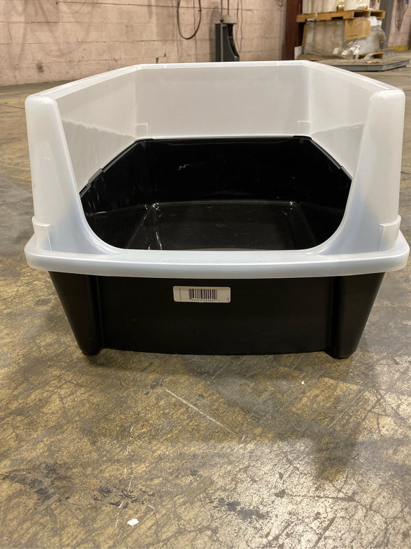 IRIS USA Extra Large Open Top Cat Litter Box with Scatter Shield, Sturdy Easy to Clean Open Air Kitty Litter Pan with Tall Spray, Black - Black - ONE SIZE - J1 - 1659
