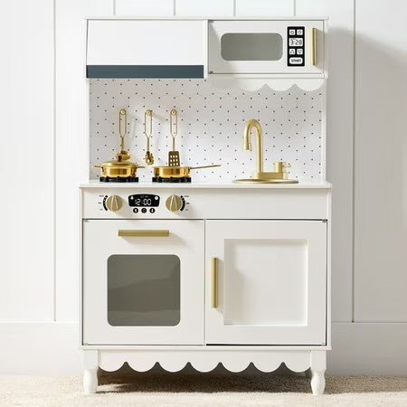 Best Choice Products Wooden Cottage Kids Pretend Play Kitchen with 5 Accessories and Toy Storage - White -G1-1601