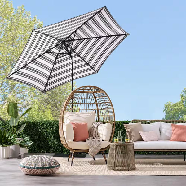 10 ft. Steel Market Tilt and Crank Patio Umbrella in Black Stripe 1809