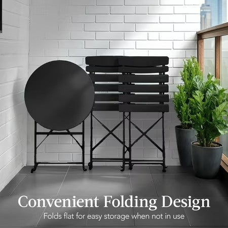 Best Choice Products 3-Piece Small Bistro Set, Folding Patio Furniture Set of 2 Chairs and Table - Black -D4-0469
