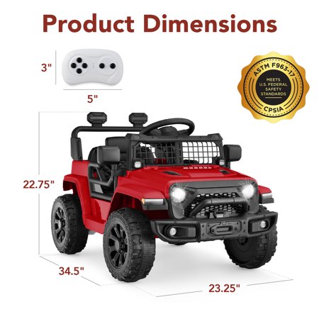 Best Choice Products 6V Kids Ride-On Truck Car w/ Parent Remote Control, 4-Wheel Suspension, LED Lights - Red - A6 - 1573