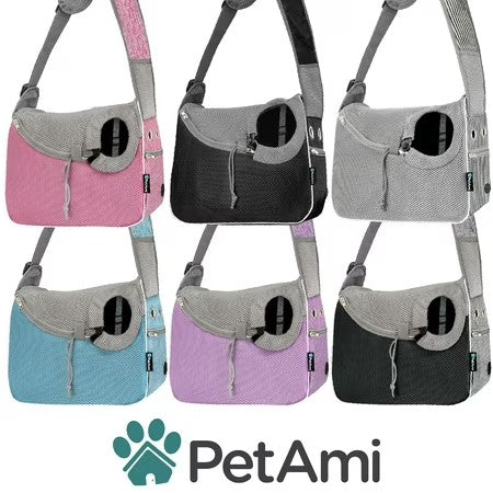 PetAmi Small Dog Sling Carrier, Soft-Sided Crossbody Puppy Carrying Purse Bag, Adjustable Sling Pet Pouch to Wear Medium Dog Cat Travel, Dog Bag for Traveling, Breathable, Poop Bag Dispenser, Black -E10-1877
