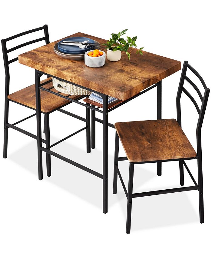 Best Choice Products 3-Piece Modern Dining Set, Square Table & Chairs Set w/ Steel Frame, Built-In Storage Rack - Brown - NO SIZE 1260b