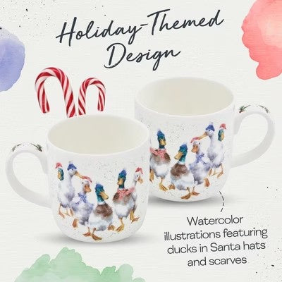 Royal Worcester 14 Oz Duck The Halls Christmas Mug with Duck Design - Fine Bone China Winter Holiday Coffee Mug, Microwave & Dishwasher Safe - C6 - 1568