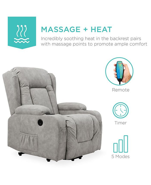 Best Choice Products Electric Power Lift Recliner Massage Chair Furniture w/ USB Port, Heat, Cupholders - Gray - D3 - 1036