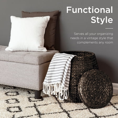 Best Choice Products Vintage Multipurpose Hyacinth Storage Organizer Tote Basket w/ Lid - Brown 1804