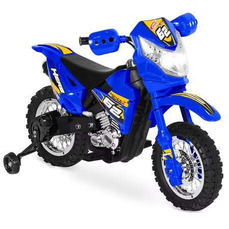 Best Choice Products 6V Kids Electric Battery Powered Ride On Motorcycle w/ Training Wheels, Lights, Music - Blue - H4 - 1632