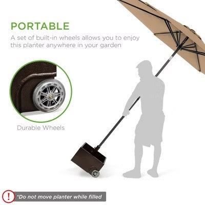 Best Choice Products Portable Steel Umbrella Base Stand for Patio, Up to 150 lbs w/ Fillable Planter, Drainage, Wheels -B6-0492