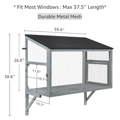 UniPaws Cat Catio Window Perch House for Multiple Indoor Cats, Grey, 39.4 L X 19.7 W X 38.6 H - H6 - 865