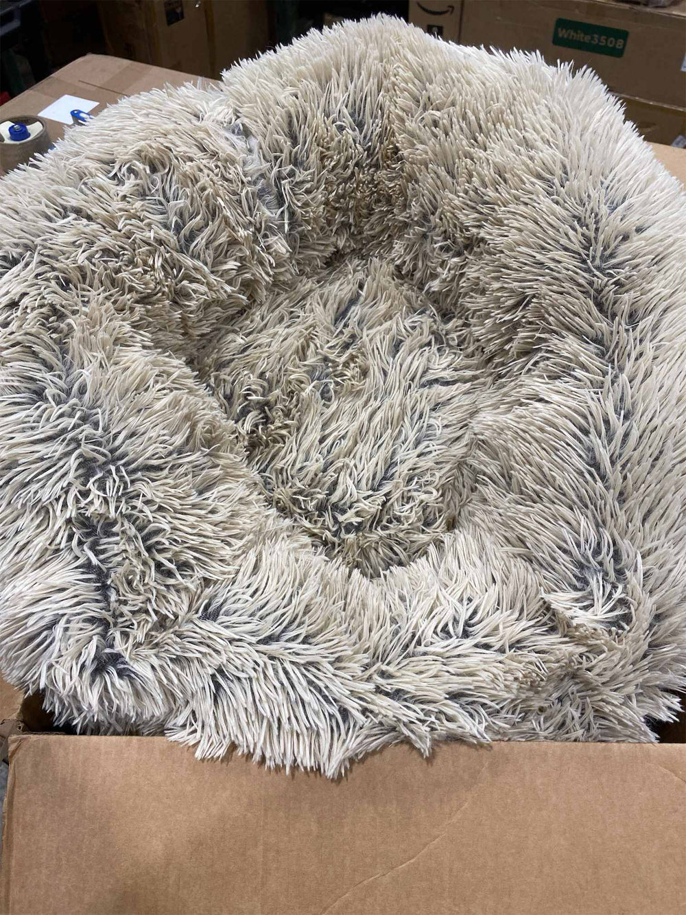 Best Friends by Sheri The Original Calming Donut Dog Bed for Small Dogs up to 25 lbs, Shag Faux Fur, Taupe, 23" x 23" - F9 - 887