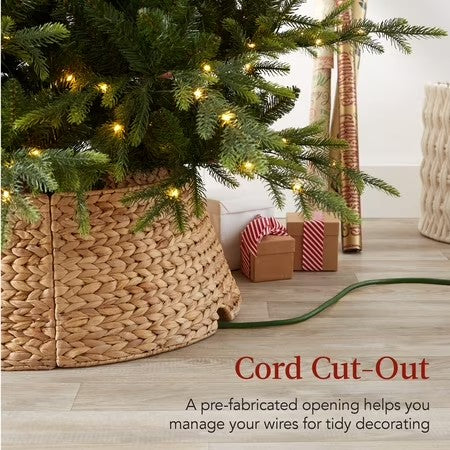 Best Choice Products 24in Woven Hyacinth Christmas Tree Collar, Tree Skirt Accessory w/ Cord Cut-Out - Natural -E2-1648