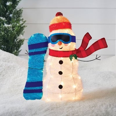 28" Incandescent Tinsel Snowman with Snowboard Christmas Novelty Sculpture Light Clear - Wondershop  1850
