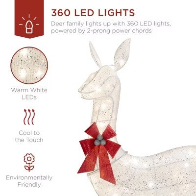 Best Choice Products 3-Piece Lighted Christmas Deer Set Outdoor Yard Decoration w/ 360 LED Lights, Stakes - White- B4 - 459