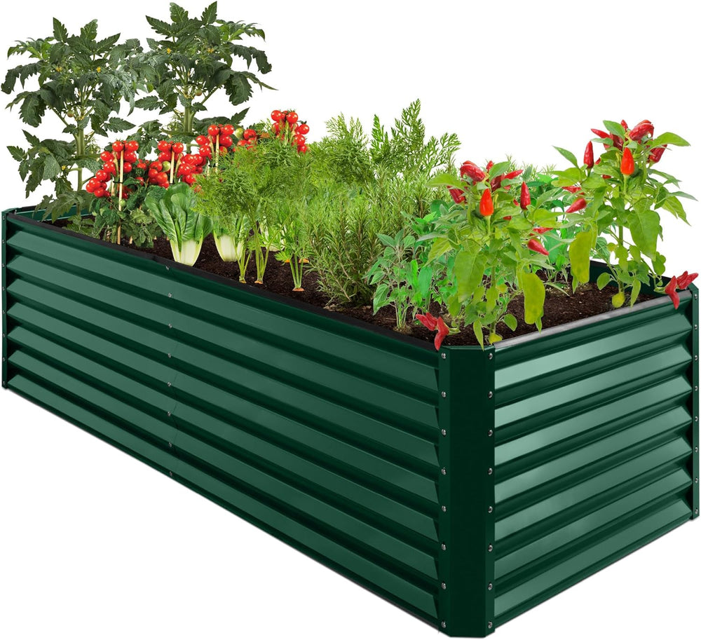 Best Choice Products 8x4x2ft Outdoor Metal Raised Garden Bed, Deep Root Planter Box for Vegetables, Herbs & Flowers, 478-Gallon Capacity, 100% Non Toxic Materials - Dark Green 1491
