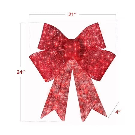 Best Choice Products 24in Pre-Lit XL Christmas Bow, Large Outdoor LED Lighted Holiday Decor w/ 8 Light Functions, Hook - E4 - 1659